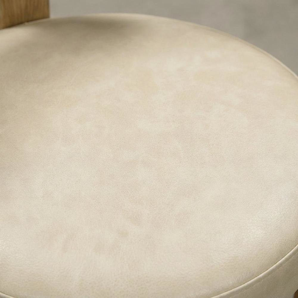 Faux Leather Dining Chair with Oak Legs for Dining Room, Cream