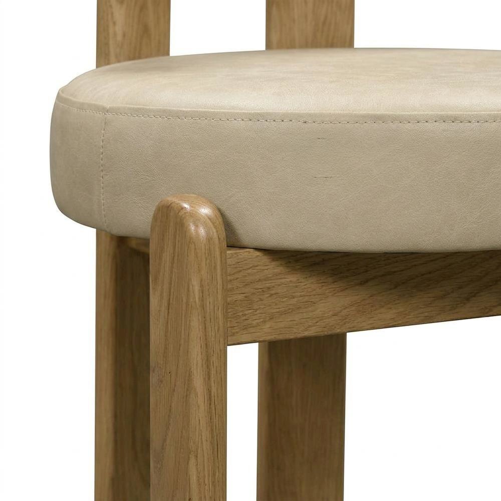 Faux Leather Dining Chair with Oak Legs for Dining Room, Cream