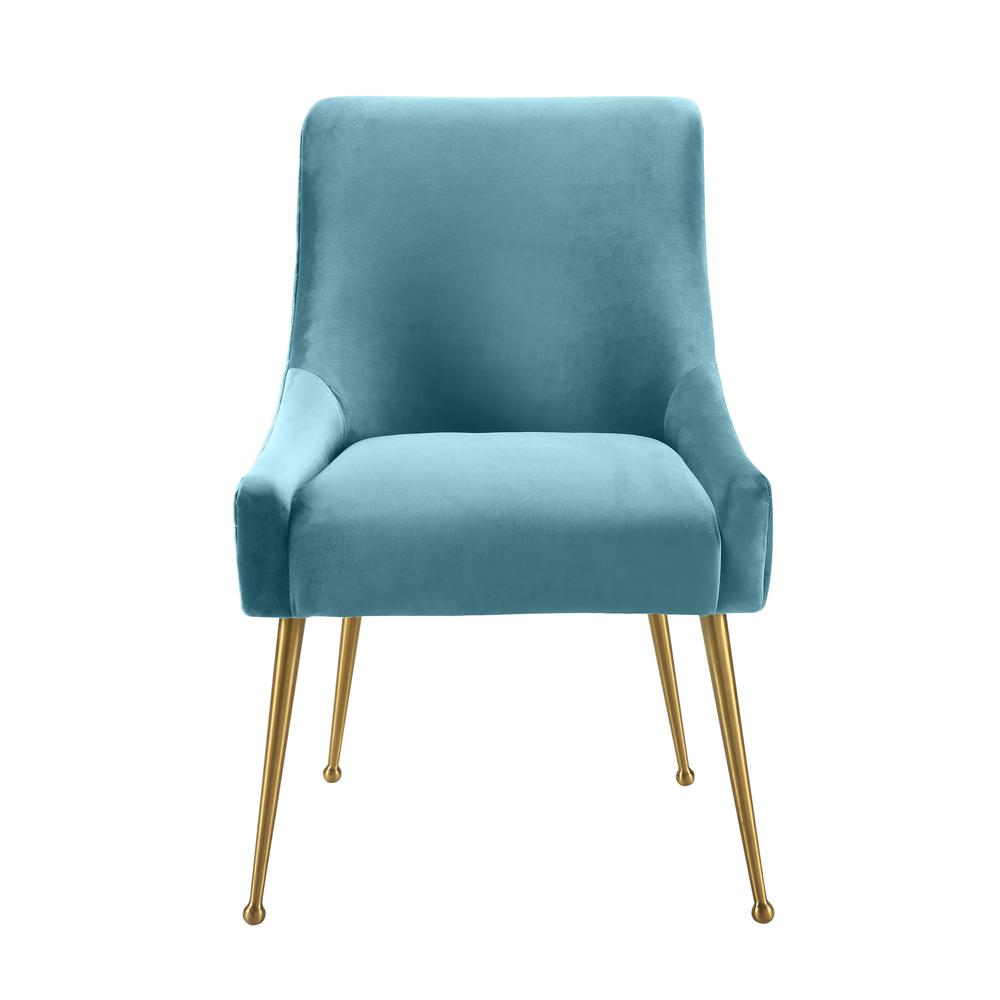 Velvet Side Chair in Sea Blue with Gold-Stainless Steel Legs and Fiber Foam Seat