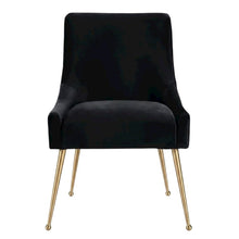 Velvet Upholstered Dining Chair with Gold Legs, Black