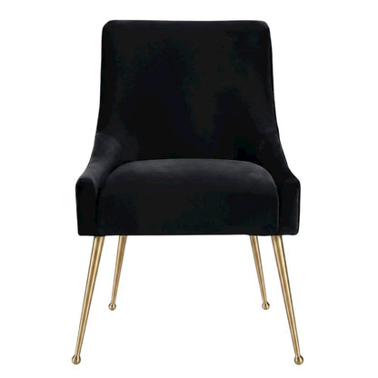 Velvet Upholstered Dining Chair with Gold Legs, Black