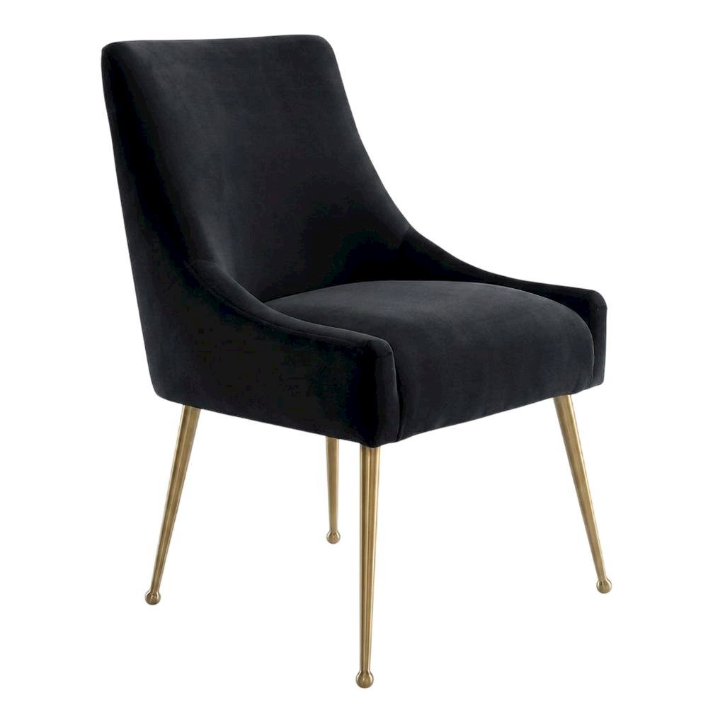 Velvet Upholstered Dining Chair with Gold Legs, Black