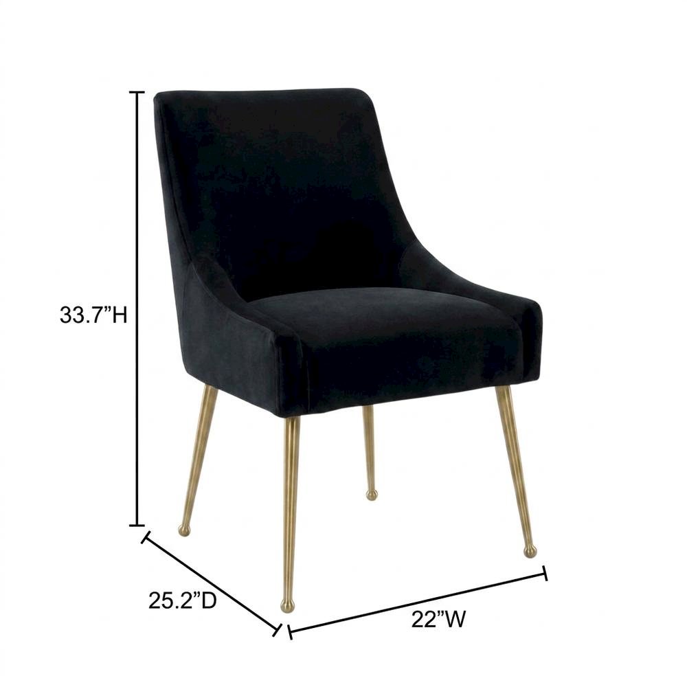 Velvet Upholstered Dining Chair with Gold Legs, Black