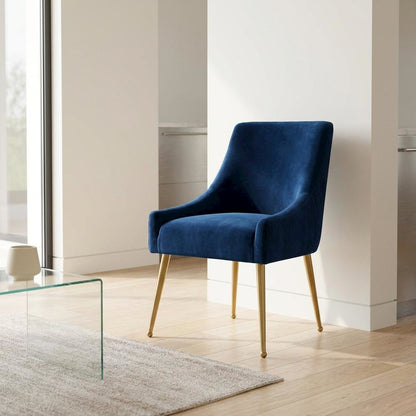 Beatrix Velvet Side Chair with Pleated Back and Gold-Leg Accent for Living Room