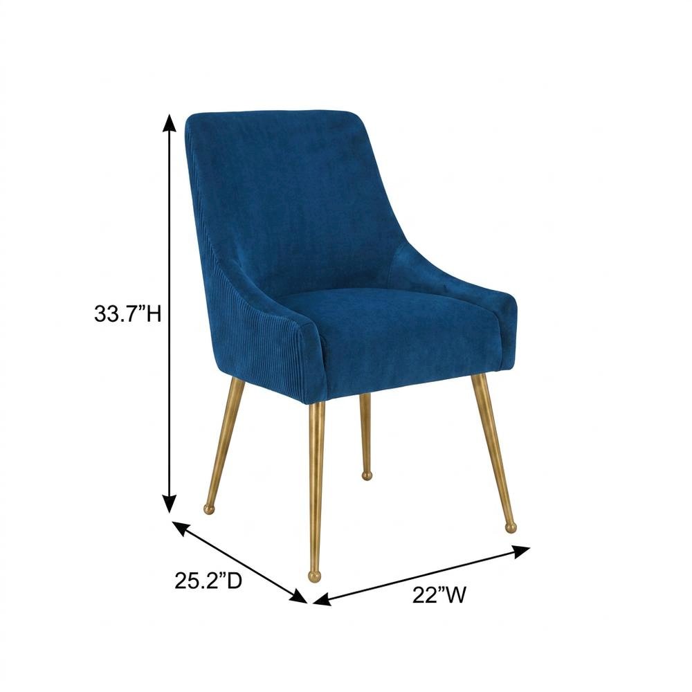 Beatrix Velvet Side Chair with Pleated Back and Gold-Leg Accent for Living Room