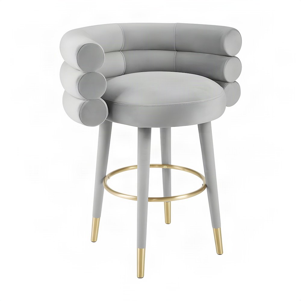 Velvet-Upholstered Counter Stool with Fiber Foam Seat for Kitchen Island, Grey