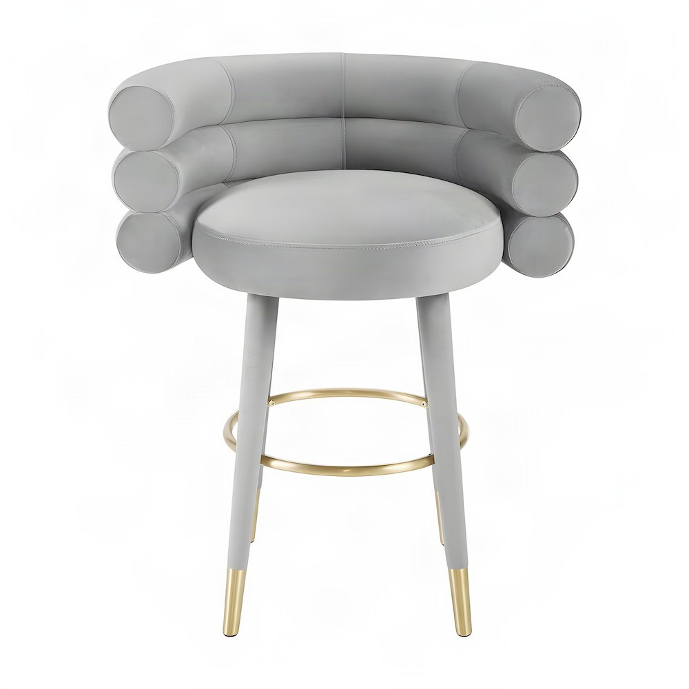 Velvet-Upholstered Counter Stool with Fiber Foam Seat for Kitchen Island, Grey