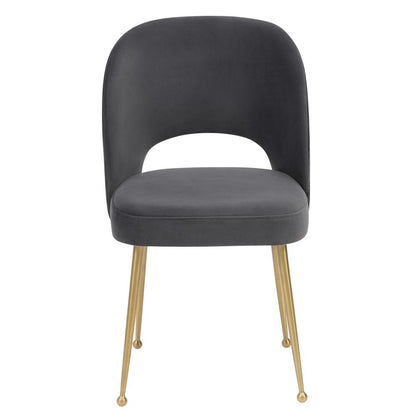Dark Grey Velvet Dining Chair with Gold Legs and Elegant Design