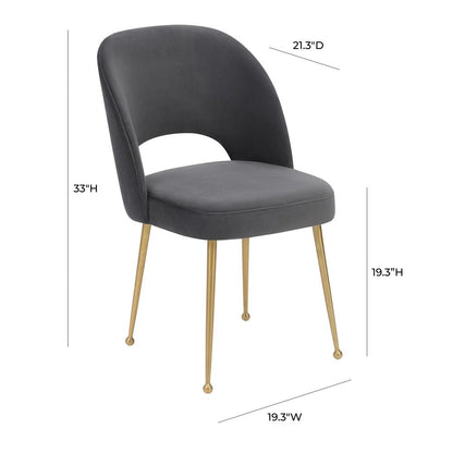 Dark Grey Velvet Dining Chair with Gold Legs and Elegant Design