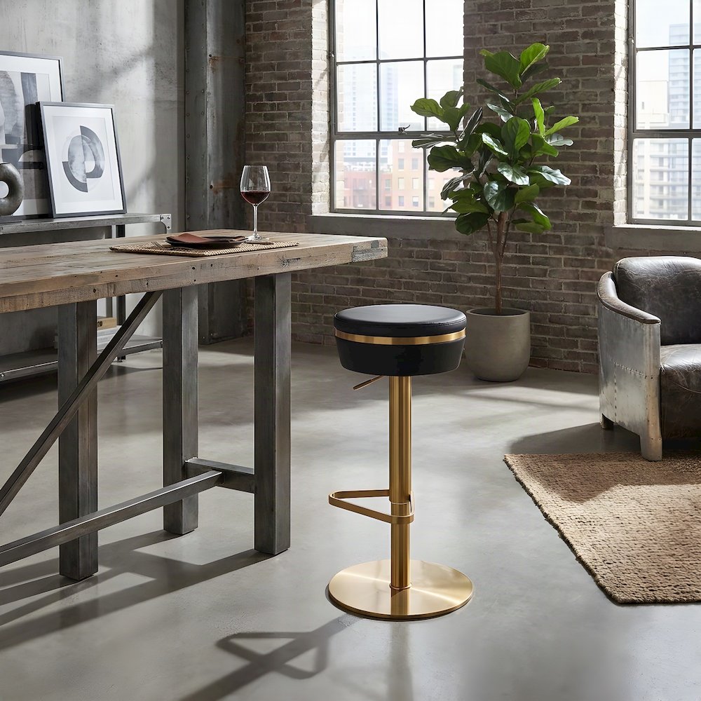 Vegan Leather Adjustable Vanity Stool with Stainless Steel Base