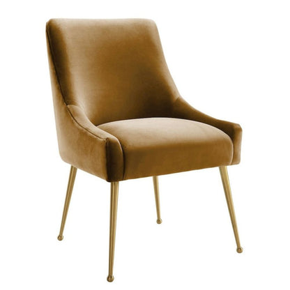 Brown Cognac Velvet Accent Chair With Gold Legs For Dining Room Or Living Space