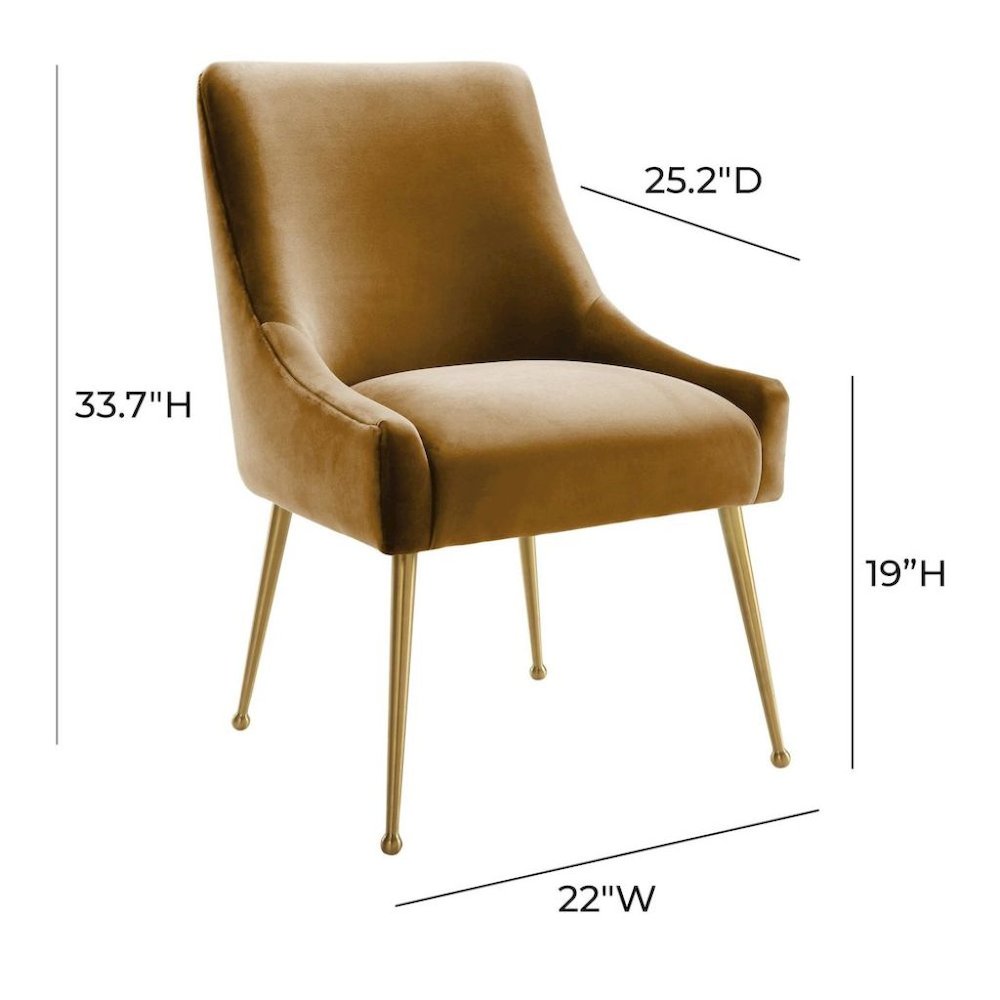 Brown Cognac Velvet Accent Chair With Gold Legs For Dining Room Or Living Space