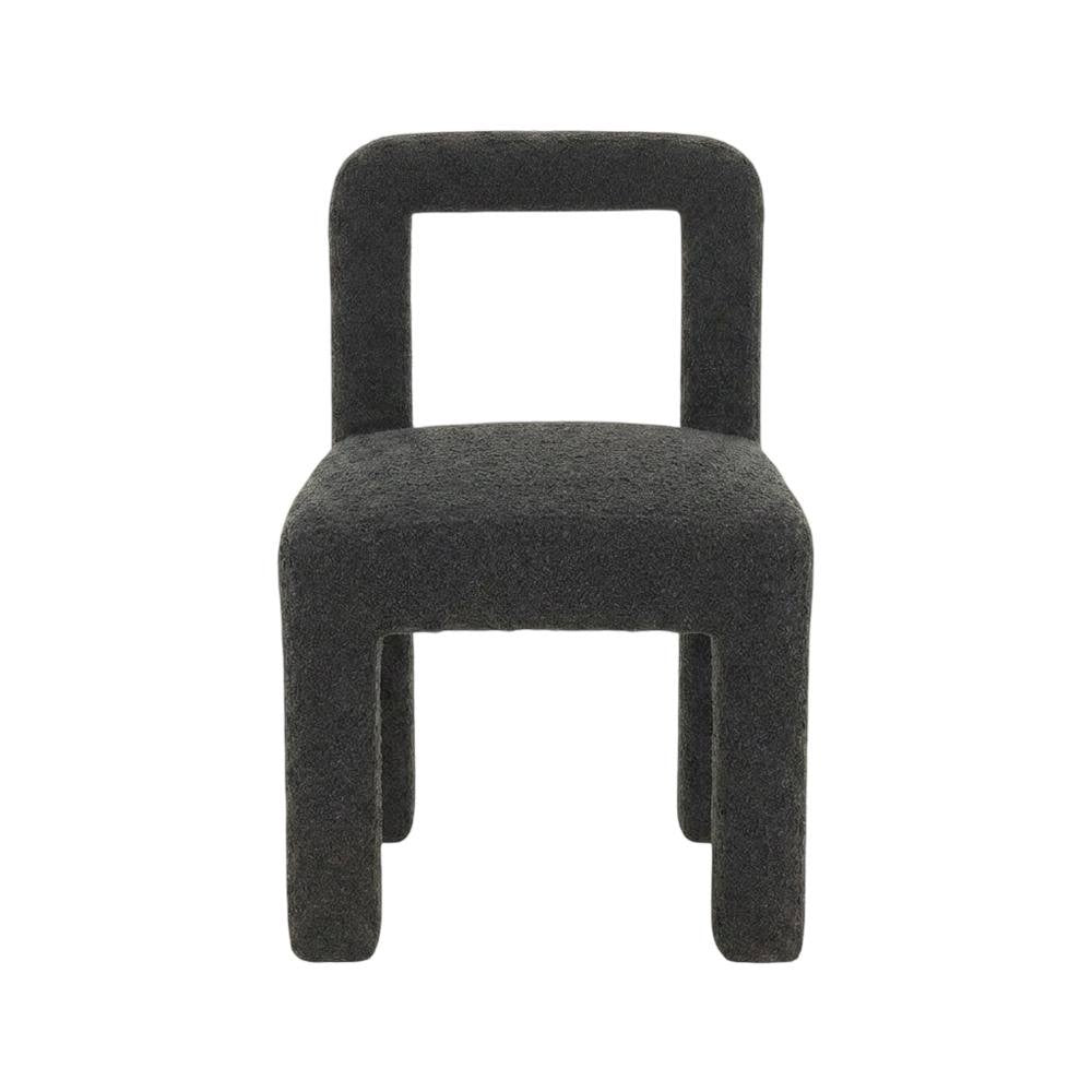 Boucle Upholstered Dining Chair with Pine Legs for Kitchen or Dining Room, Black