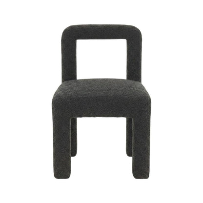 Boucle Upholstered Dining Chair with Pine Legs for Kitchen or Dining Room, Black