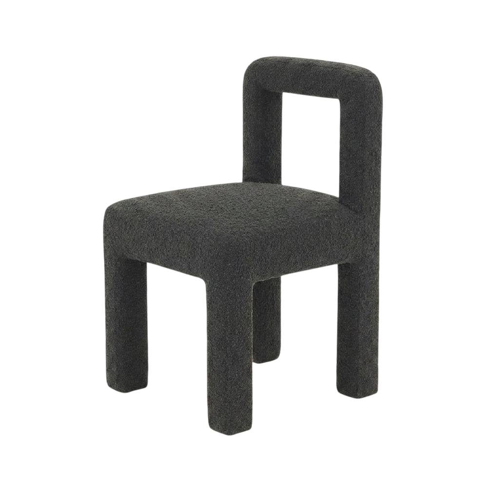 Boucle Upholstered Dining Chair with Pine Legs for Kitchen or Dining Room, Black