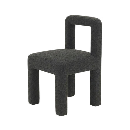 Boucle Upholstered Dining Chair with Pine Legs for Kitchen or Dining Room, Black