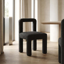 Boucle Upholstered Dining Chair with Pine Legs for Kitchen or Dining Room, Black