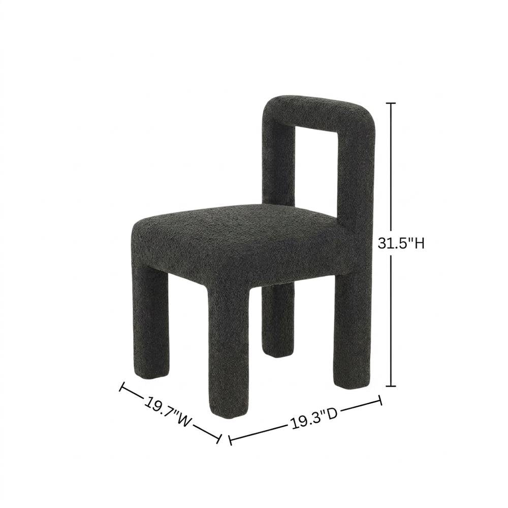 Boucle Upholstered Dining Chair with Pine Legs for Kitchen or Dining Room, Black