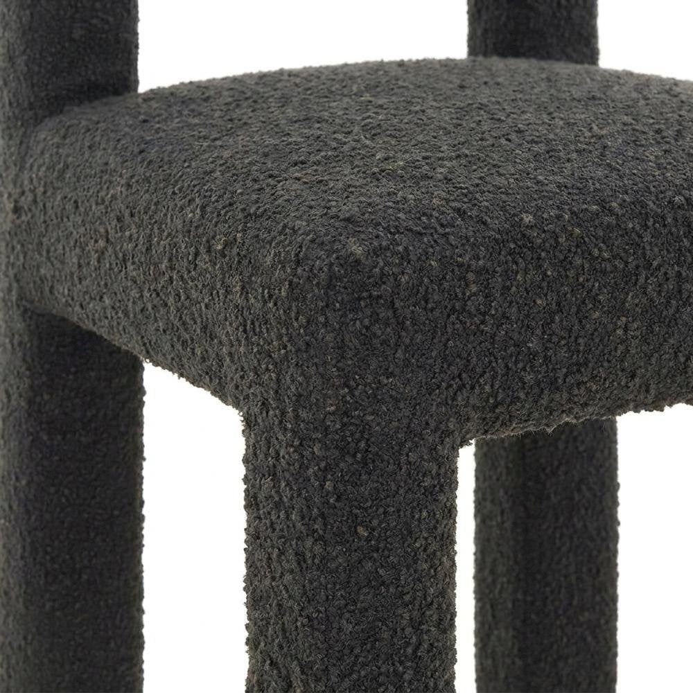 Boucle Upholstered Dining Chair with Pine Legs for Kitchen or Dining Room, Black