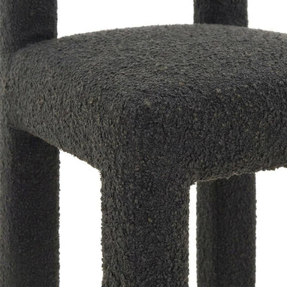 Boucle Upholstered Dining Chair with Pine Legs for Kitchen or Dining Room, Black