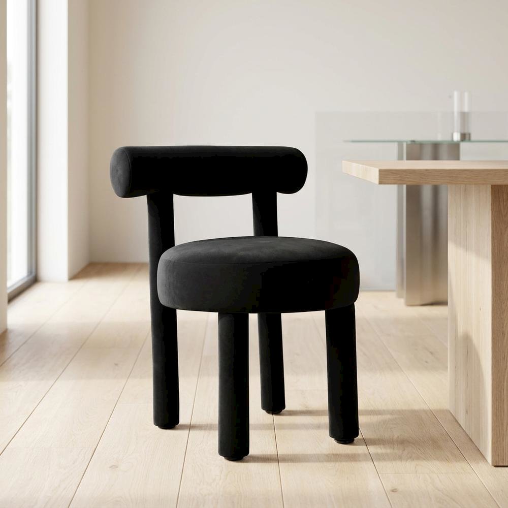Velvet-Upholstered Dining Chair with Rubberwood Legs, Accent Chair for Bedroom