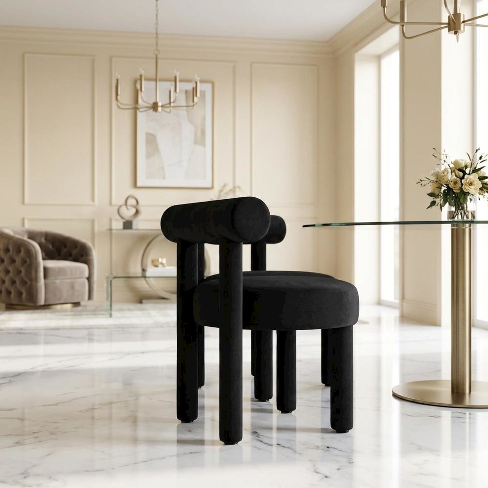 Velvet-Upholstered Dining Chair with Rubberwood Legs, Accent Chair for Bedroom