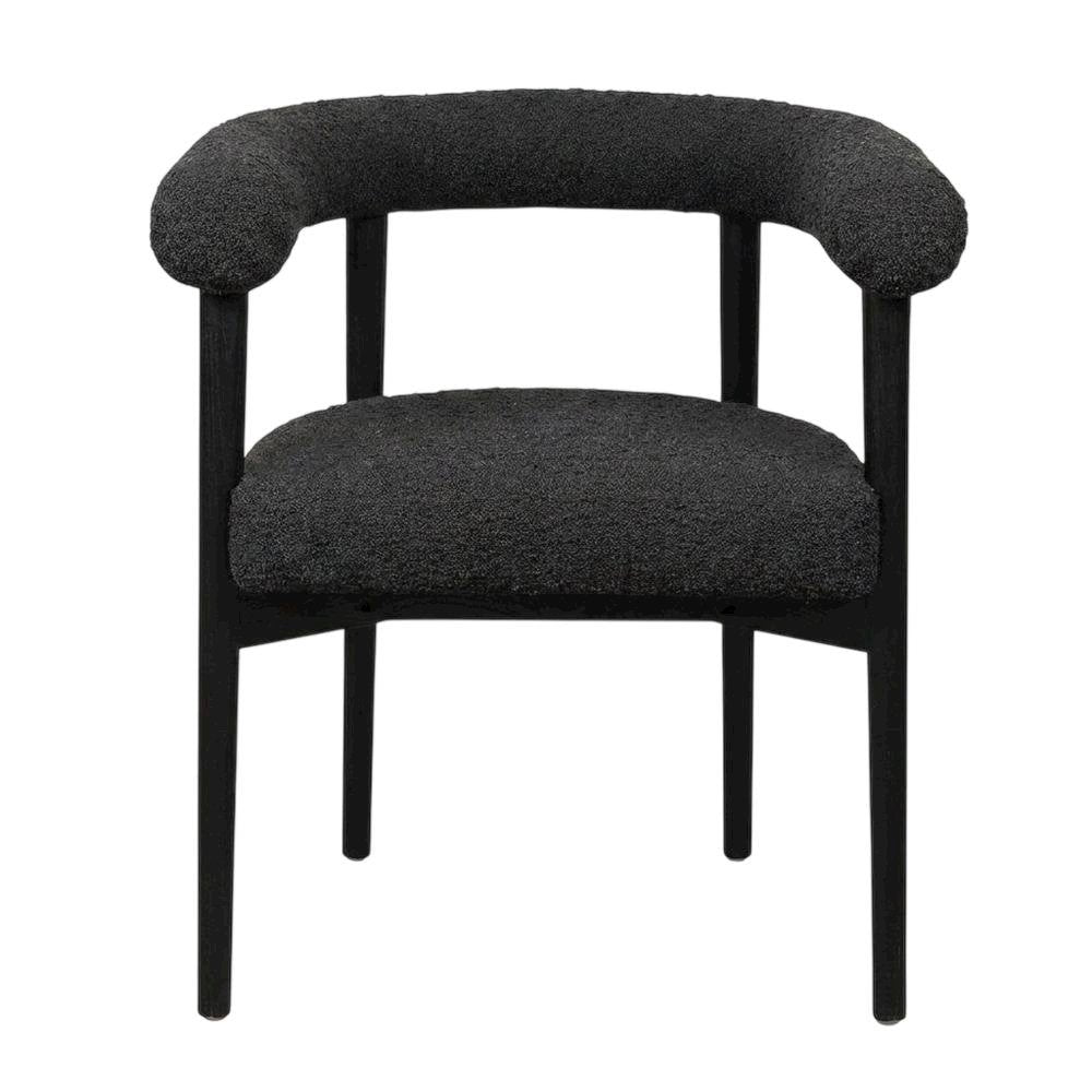 Boucle Upholstered Dining Chair with Ash Wood Legs for Dining Room, Black