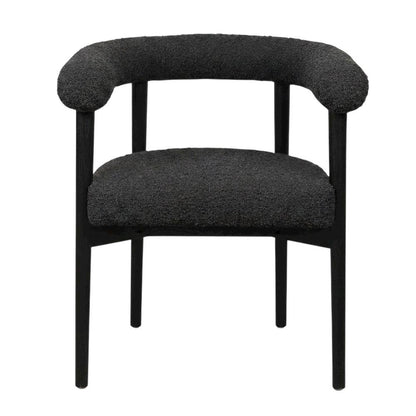 Boucle Upholstered Dining Chair with Ash Wood Legs for Dining Room, Black