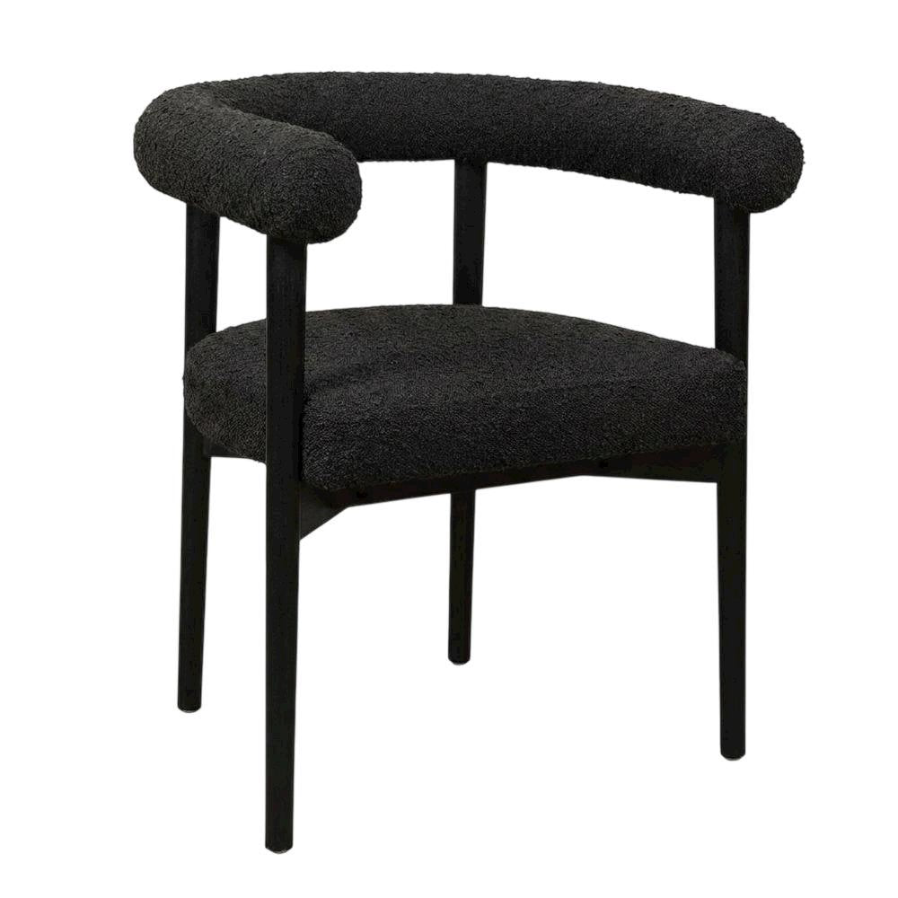 Boucle Upholstered Dining Chair with Ash Wood Legs for Dining Room, Black