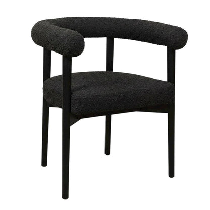 Boucle Upholstered Dining Chair with Ash Wood Legs for Dining Room, Black