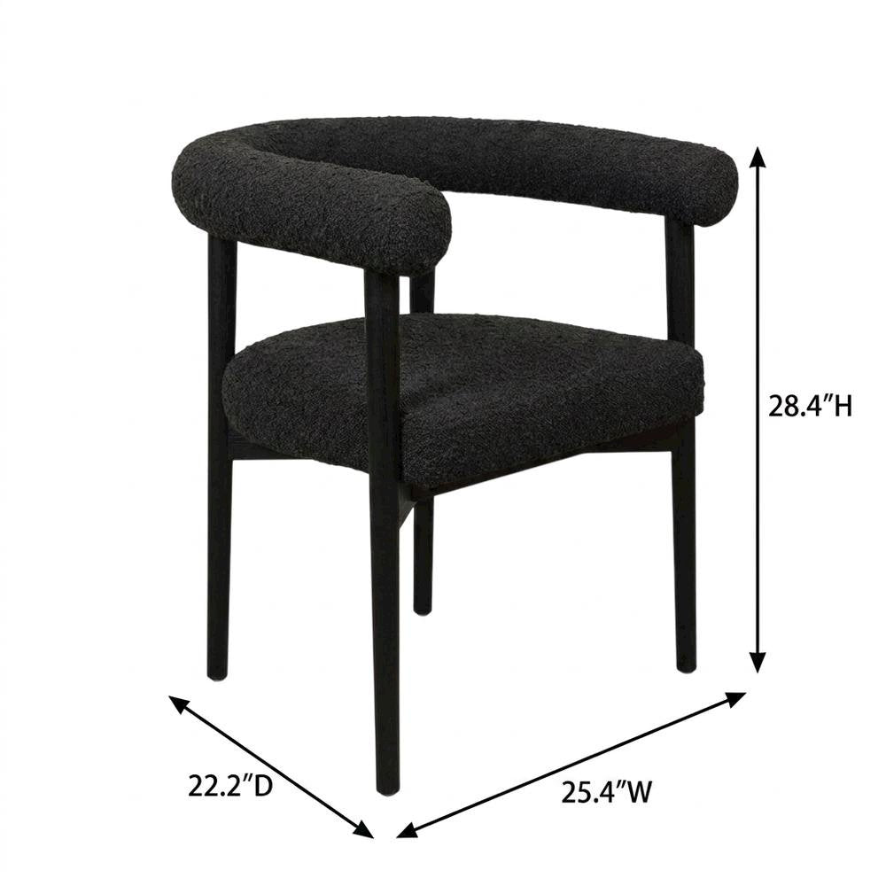 Boucle Upholstered Dining Chair with Ash Wood Legs for Dining Room, Black