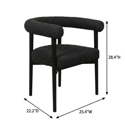 Boucle Upholstered Dining Chair with Ash Wood Legs for Dining Room, Black