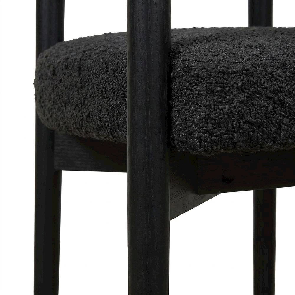 Boucle Upholstered Dining Chair with Ash Wood Legs for Dining Room, Black