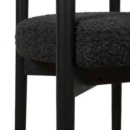 Boucle Upholstered Dining Chair with Ash Wood Legs for Dining Room, Black