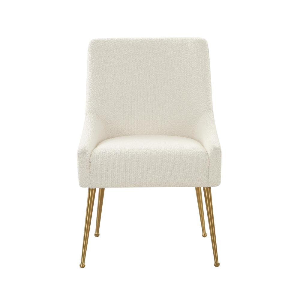 Cream Boucle Side Chair with Gold Legs and Fiber-Wrapped Foam Seat
