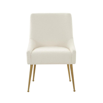 Cream Boucle Side Chair with Gold Legs and Fiber-Wrapped Foam Seat