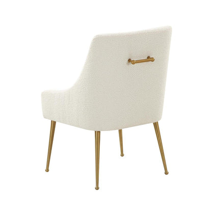 Cream Boucle Side Chair with Gold Legs and Fiber-Wrapped Foam Seat