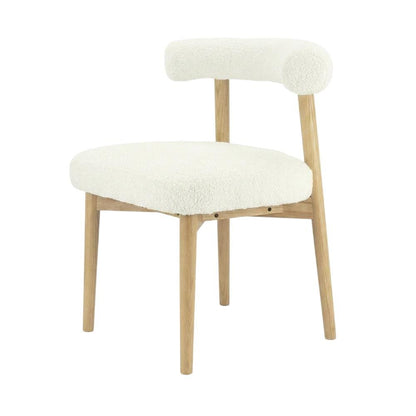 Boucle Accent Chair with Ash Wood Legs for Living Room or Bedroom, Cream