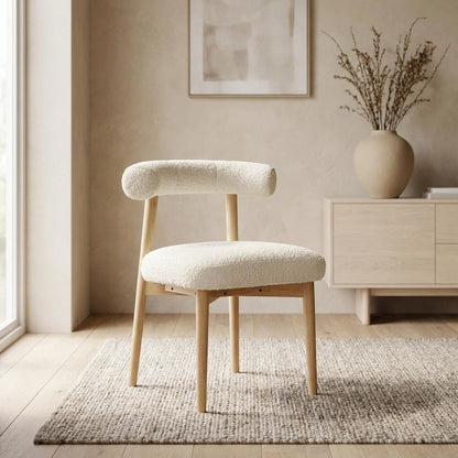 Boucle Accent Chair with Ash Wood Legs for Living Room or Bedroom, Cream