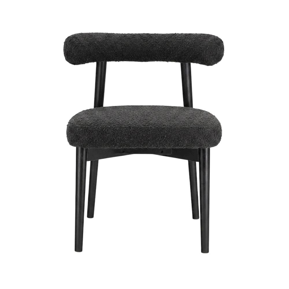 Boucle Accent Chair with Ash Wood Legs, Comfy Side Chair for Living Room, Black