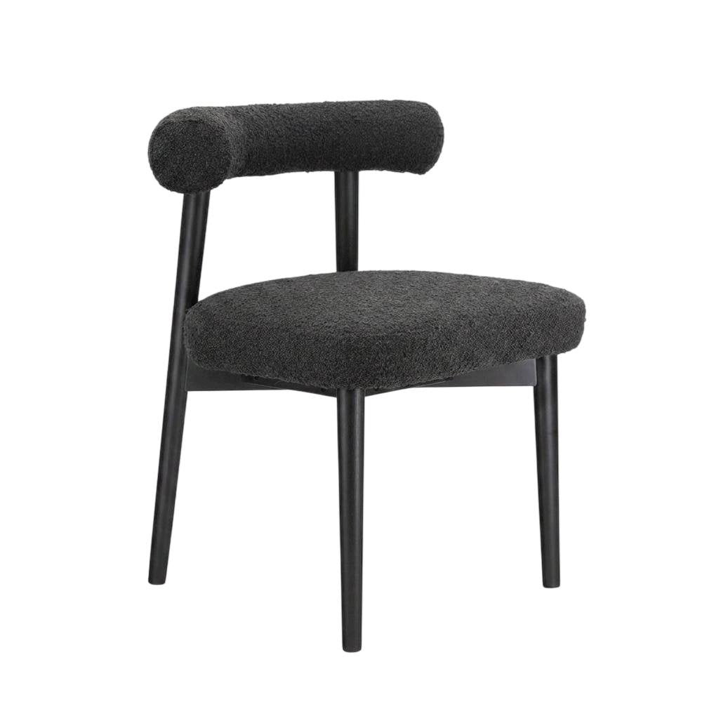 Boucle Accent Chair with Ash Wood Legs, Comfy Side Chair for Living Room, Black