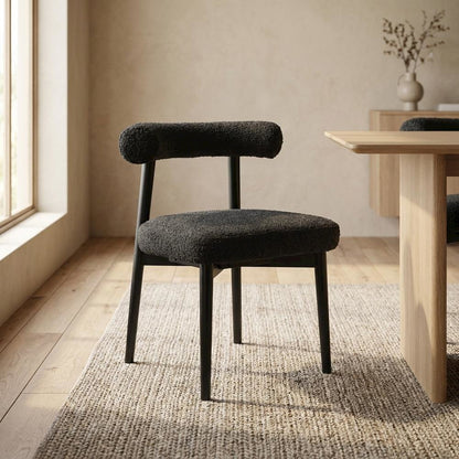Boucle Accent Chair with Ash Wood Legs, Comfy Side Chair for Living Room, Black