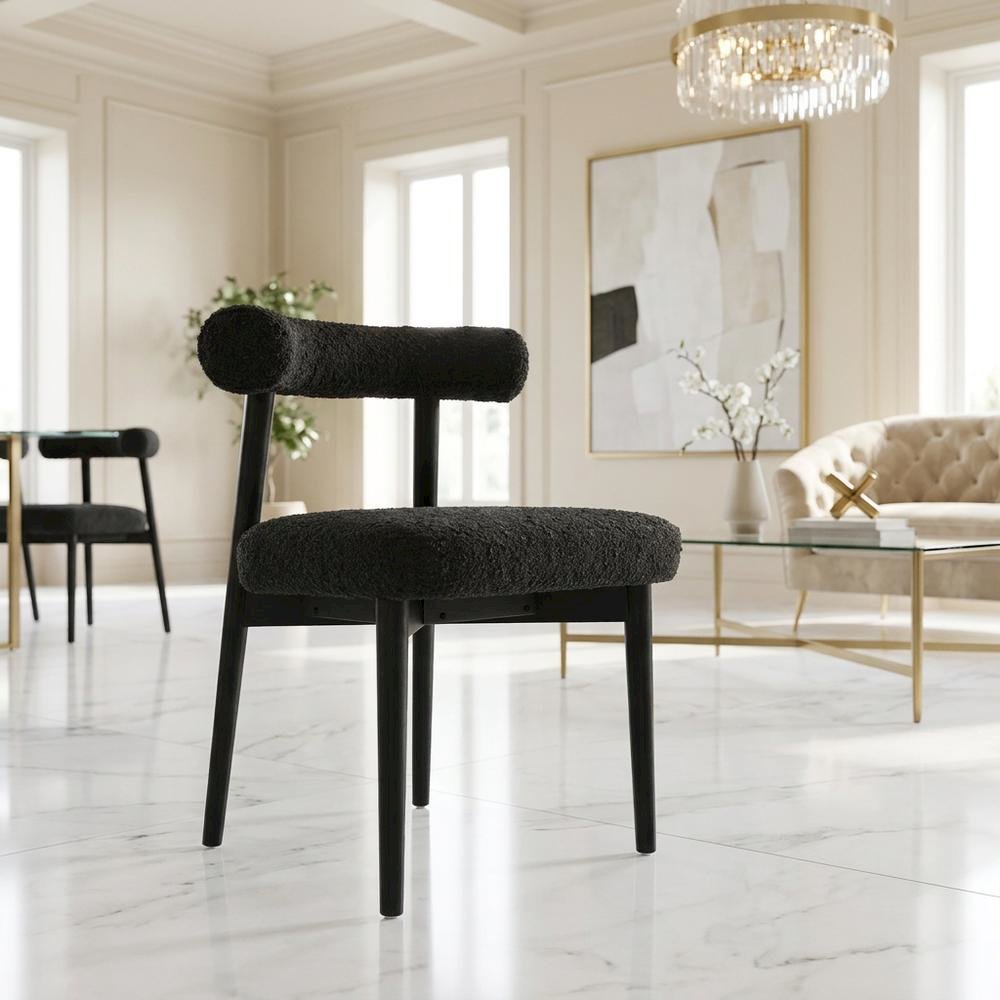 Boucle Accent Chair with Ash Wood Legs, Comfy Side Chair for Living Room, Black