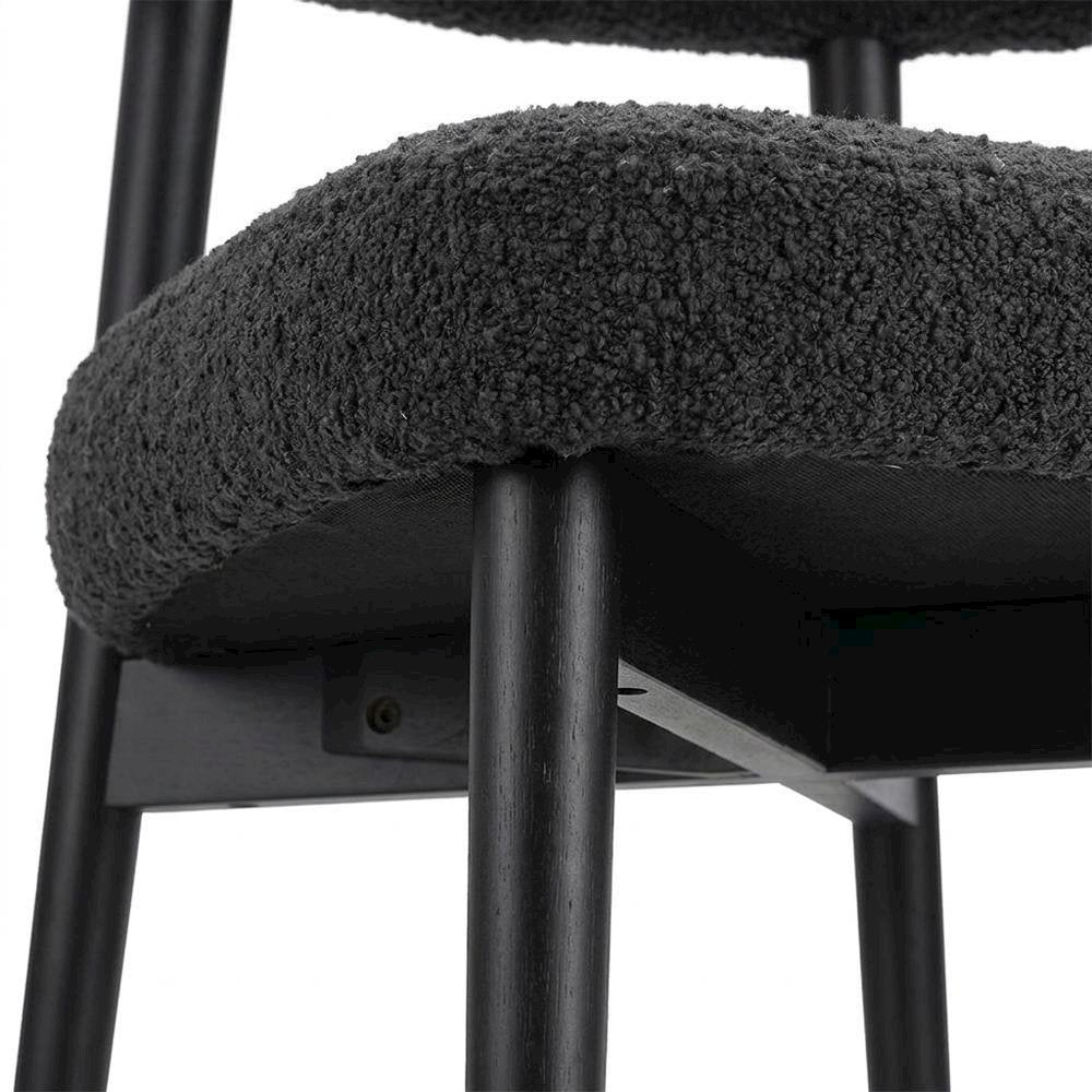 Boucle Accent Chair with Ash Wood Legs, Comfy Side Chair for Living Room, Black
