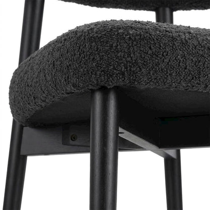 Boucle Accent Chair with Ash Wood Legs, Comfy Side Chair for Living Room, Black