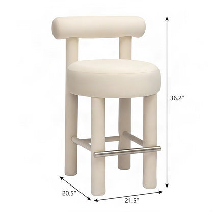 Velvet-Upholstered Counter Height Bar Stool with Rubberwood Legs, Cream