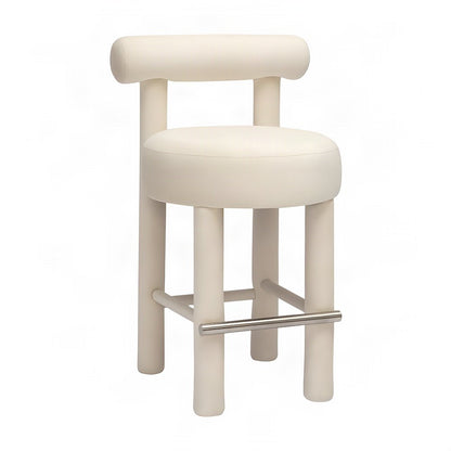 Velvet-Upholstered Counter Height Bar Stool with Rubberwood Legs, Cream