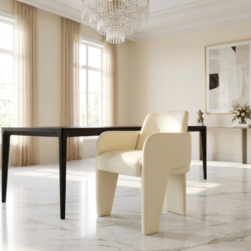 Vegan Leather Upholstered Dining Chair with Spring Seat for Dining Room, Cream