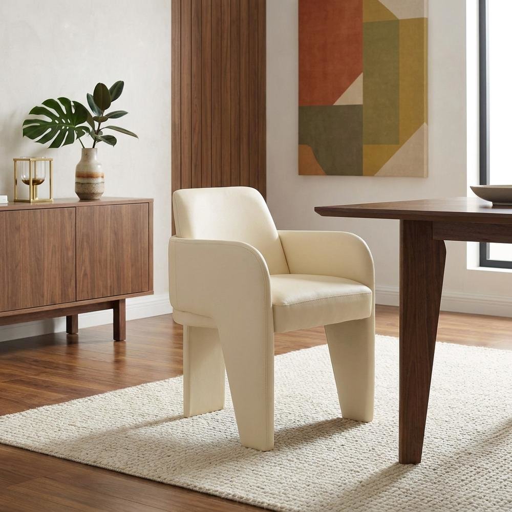 Vegan Leather Upholstered Dining Chair with Spring Seat for Dining Room, Cream