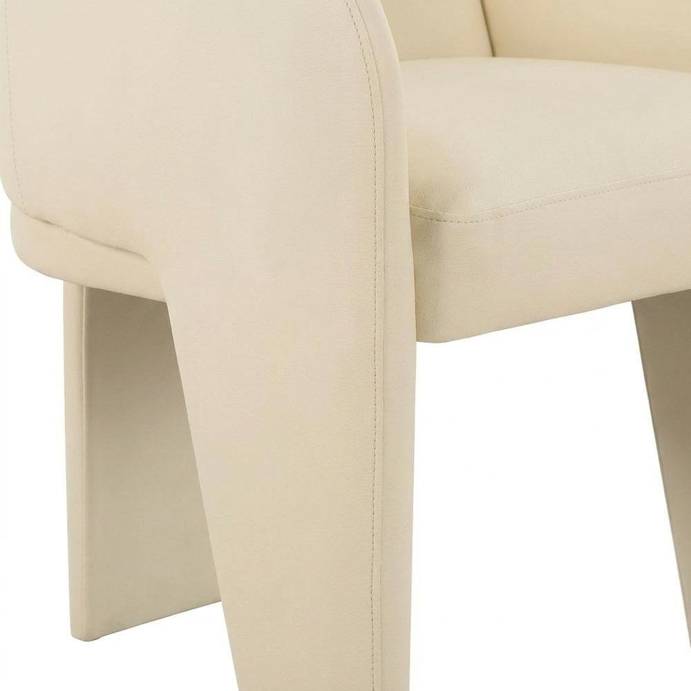 Vegan Leather Upholstered Dining Chair with Spring Seat for Dining Room, Cream